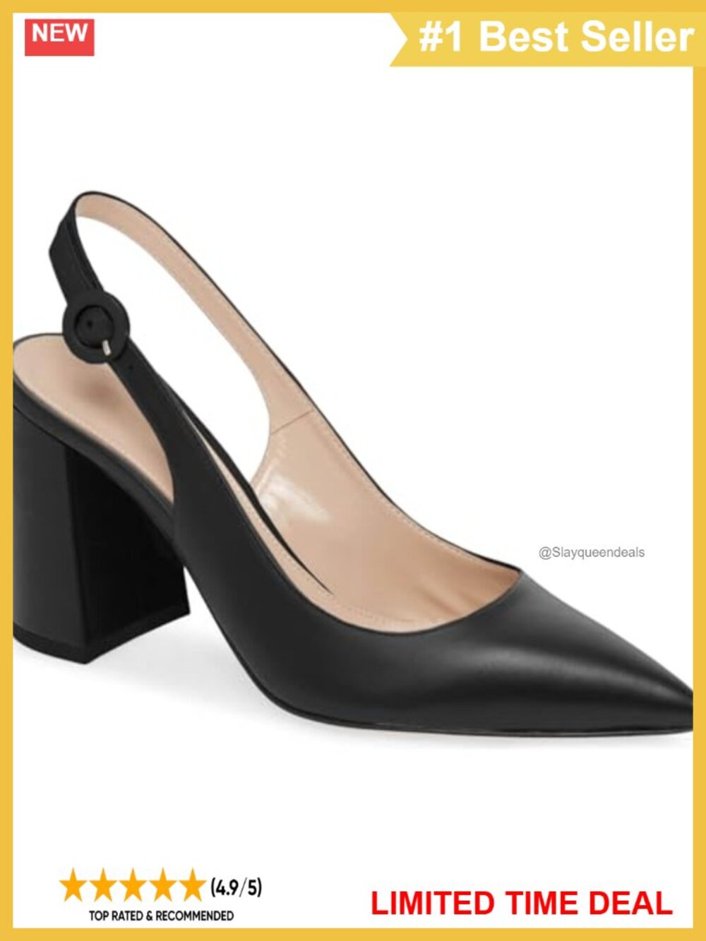 Faux Leather Slingback Block Heels Pointed Closed Toe Work Dress Pumps